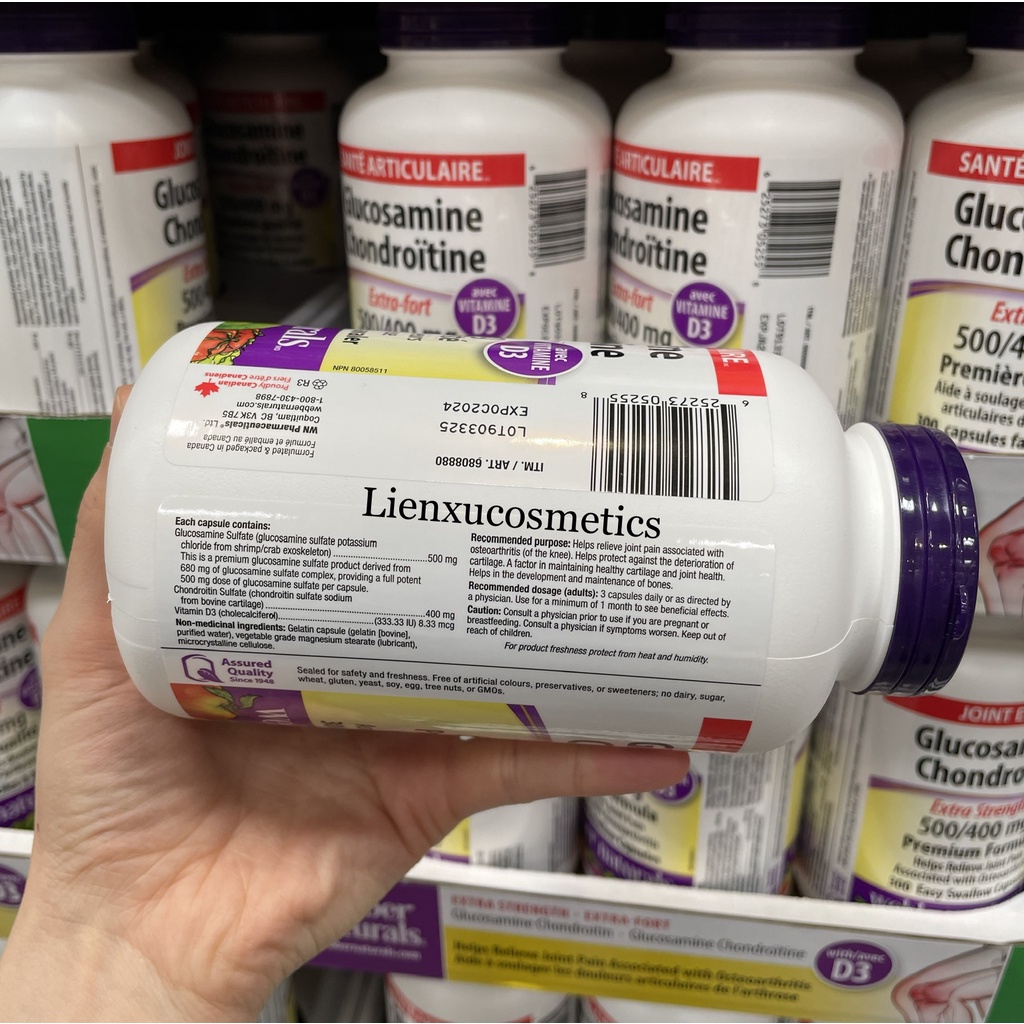 Viên uống hỗ trợ viêm khớp Webber Naturals Glucosamine 400/500g 300viên; HSD 2027