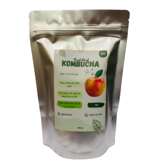 Trà lên men Kombucha 1000ml - Kaffa Hill - Detox - Bảo vệ hệ tiêu hóa - Giảm cân