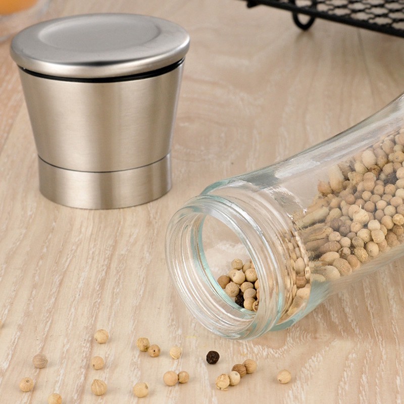 304 Stainless Steel Manual Pepper Grinder Glass Bottle  Pepper Mill Kitchen Products