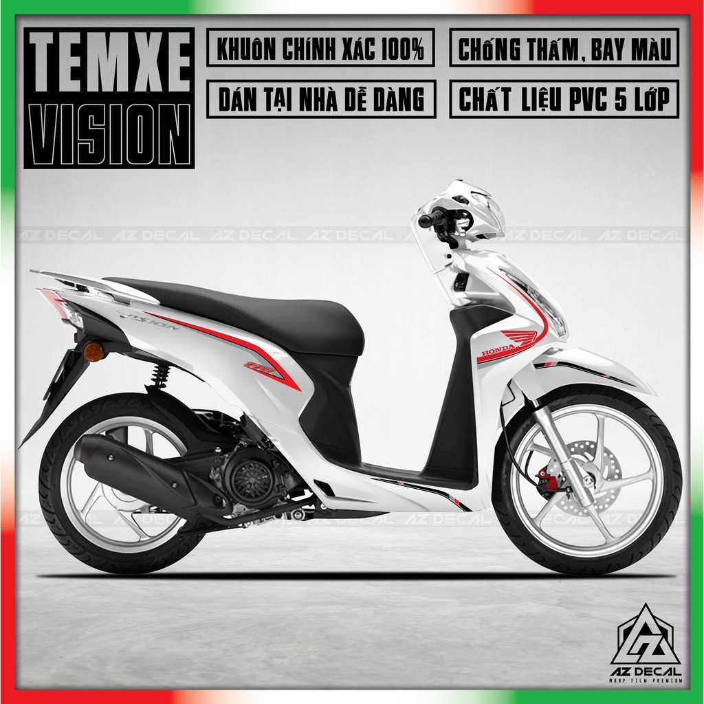 Tem Chỉ Honda Vision Đỏ Xám | VS152010TC | Chất Liệu Vinyl Cao Cấp, Khuôn Sẵn, Dễ Dán Tại Nhà