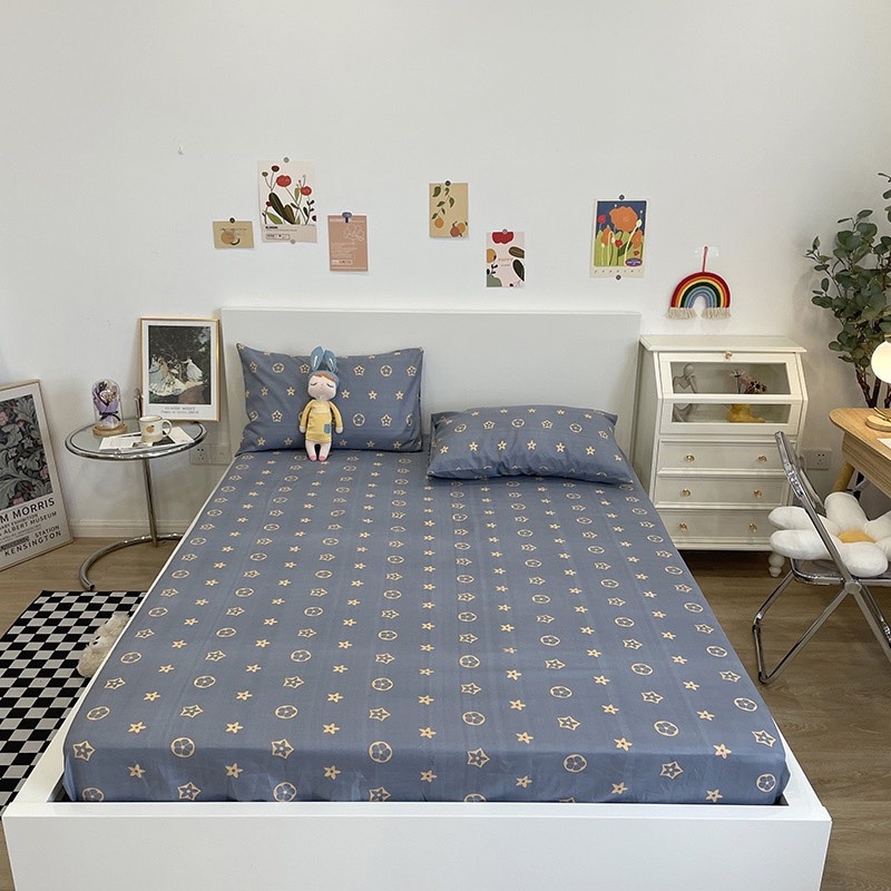 Bộ ga gối poly Suhali Shop drap giường Hàn Quốc, ga giường và 2 vỏ gối nằm