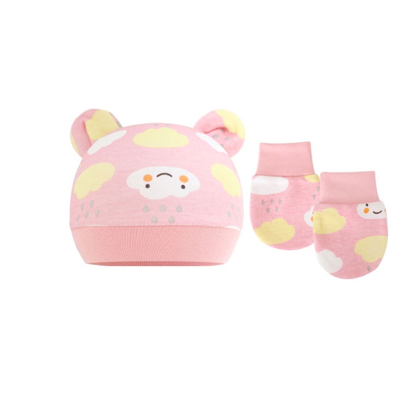 Mũ Beanie Kèm Găng Tay Bằng Cotton Chống Trầy Dành Cho Bé Trai Gái 0-6 Tháng Tuổi