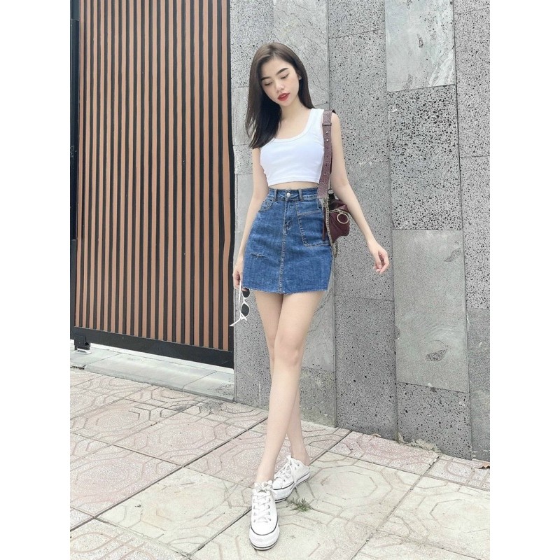Váy Jean cute lưng cao cực xinh chuẩn phom yêu thương mix đồ cute | BigBuy360 - bigbuy360.vn