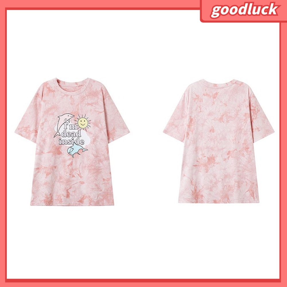 Áo thun tay ngắn nữ Cổ Tròn Tay Ngắn Phối Màu In Hoa