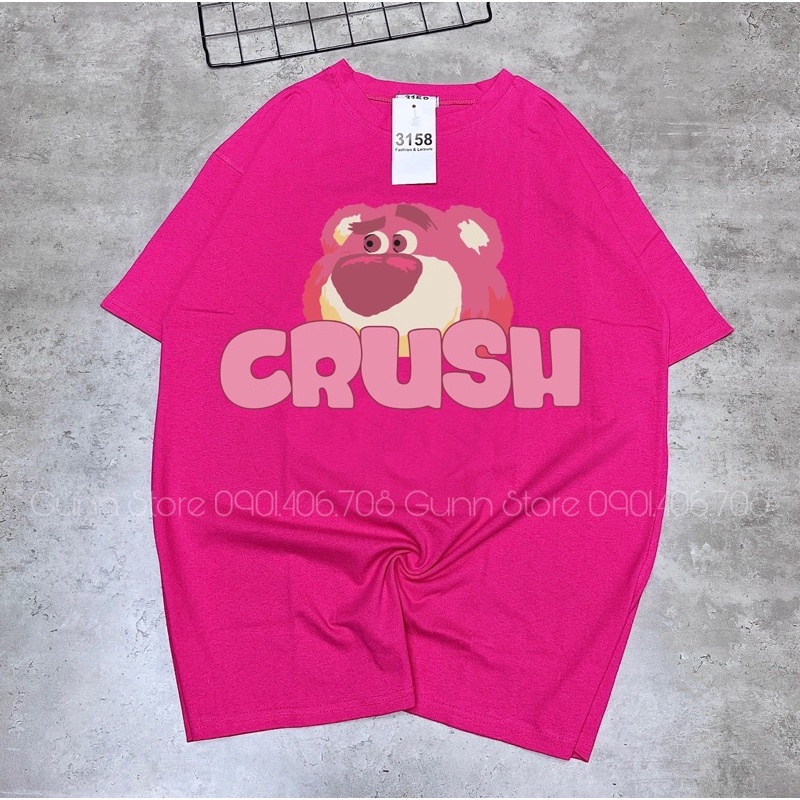 Áo Thun 3158 In Hình Gấu Dâu CRUSH Form Rộng Unisex Chất Cotton Khô Loại 1, Thoáng Mát, Thấm Hút Mồ Hôi - Gunn