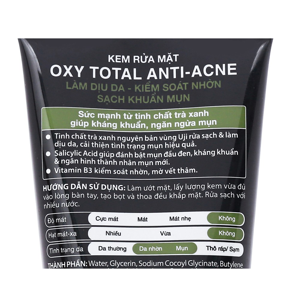 Kem rửa mặt sạch khuẩn mụn kiểm soát nhờn OXY Total Anti Acne 100g