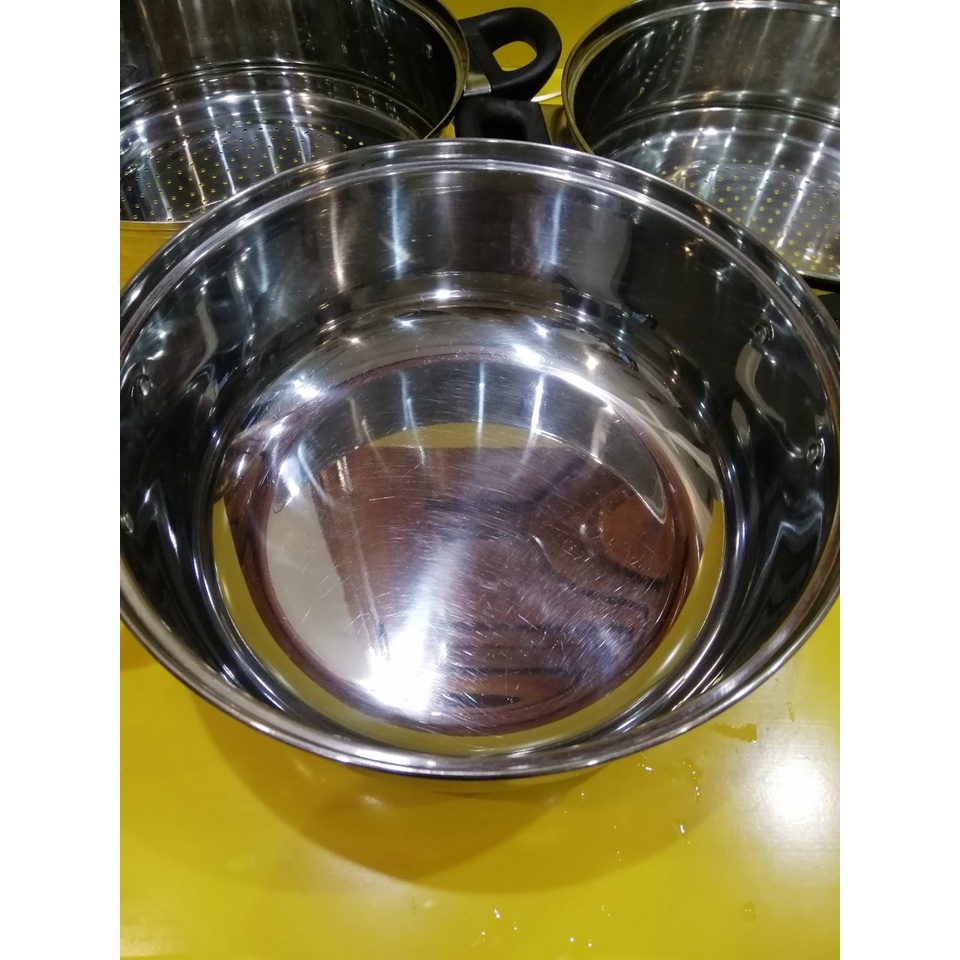 Bộ nồi hấp inox 3 tầng nội địa Nhật, size 27cm, cao 24cm (mã 972), Dùng được bếp từ