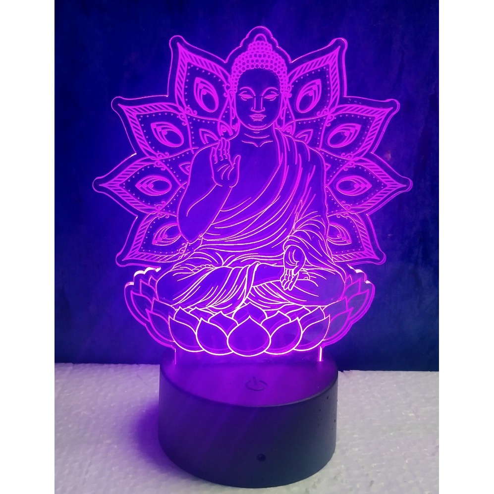 Đèn led 3D, quà tặng, trang trí, đèn ngủ . đèn thờ chủ đề Phật giáo đèn 16 màu.
