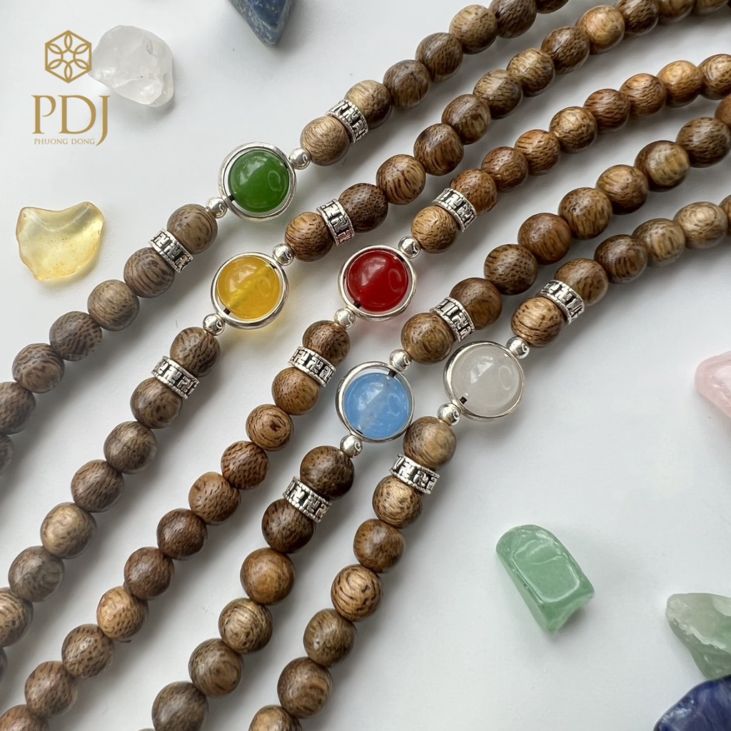 Chuỗi vòng tay trầm hương mix đá thạch anh nhiều màu - Tặng kèm hộp đựng trang sức cao cấp - SP000570 -Trang sức PDJ