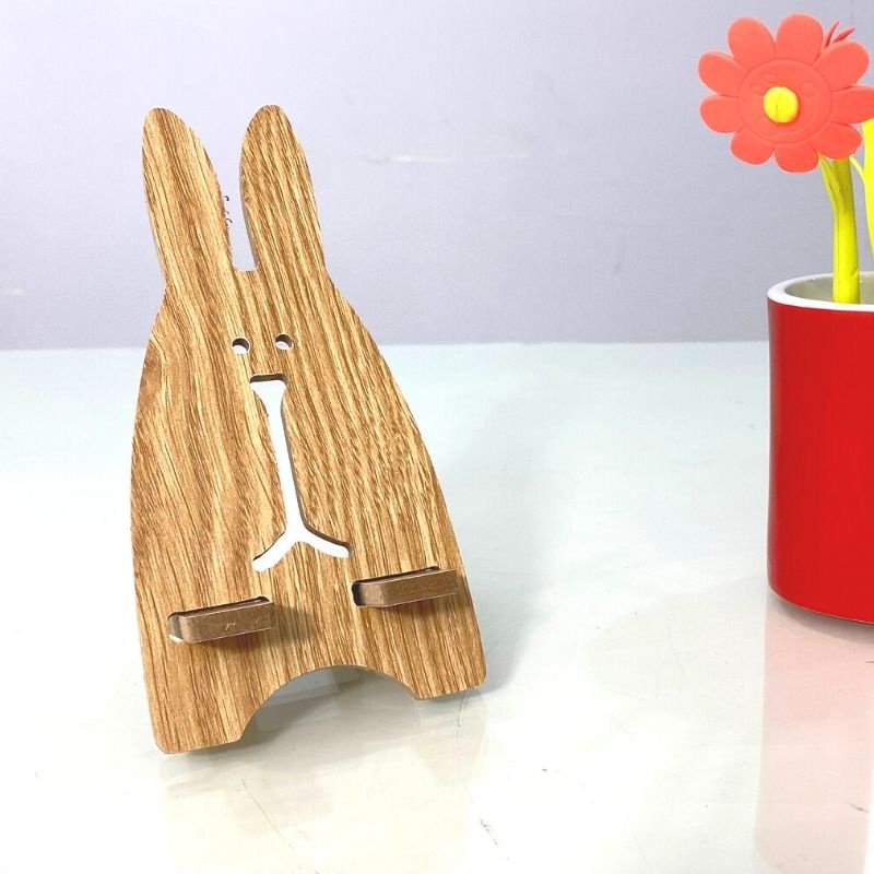 Kệ điện thoại giá đỡ máy tính bảng thông minh hình con thỏ dễ thương bằng gỗ kích thước 16.5cm x 8.2cm