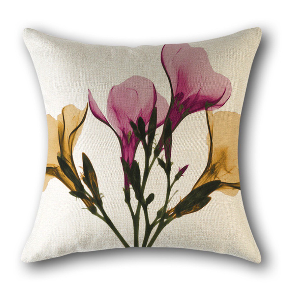 Daphne Bộ 4 Vỏ Gối Vải Lanh In Họa Tiết Hoa Cổ Điển Kích Thước 18x18 Inch Trang Trí Nhà Cửa / Ghế Sofa