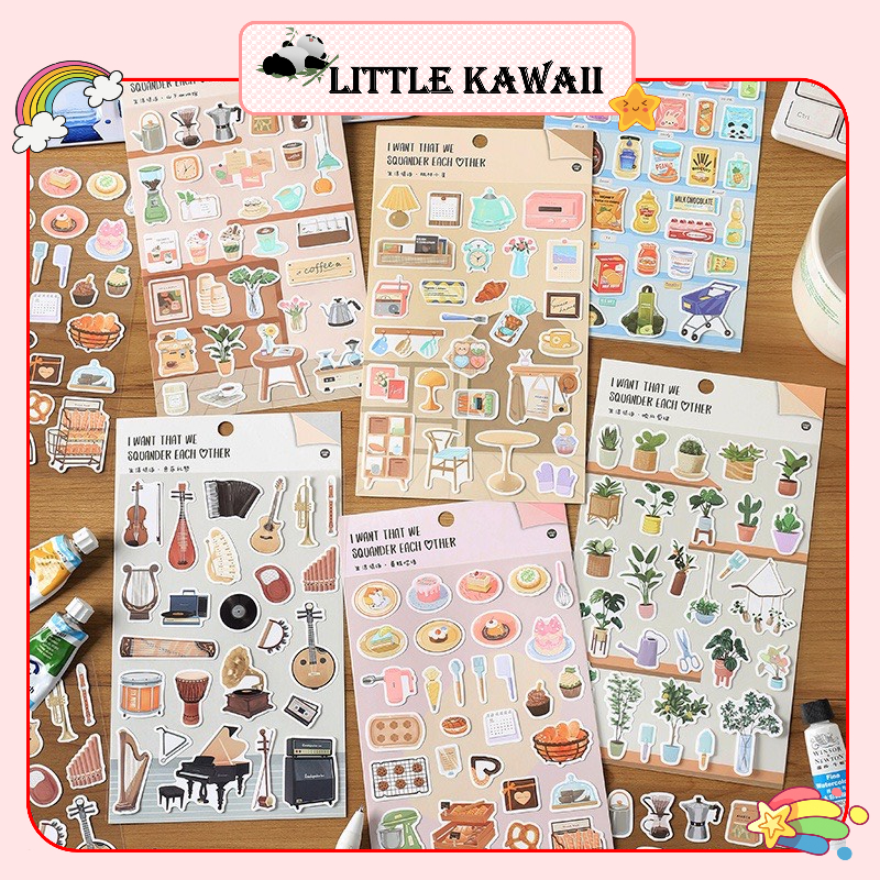 1 tấm sticker hình dán vật dụng cuộc sống trang trí sổ