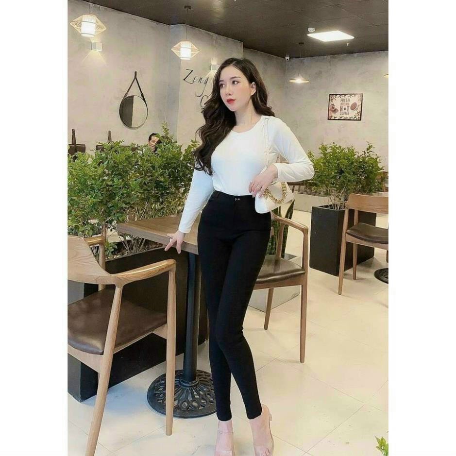 Quần jean nữ lưng cao co giãn chất bò giấy nữ vải skinny cực hack dáng