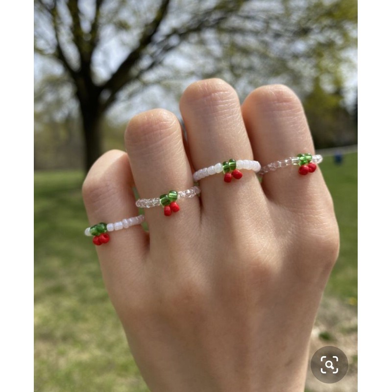 Nhẫn hạt cườm hình cherry handmade