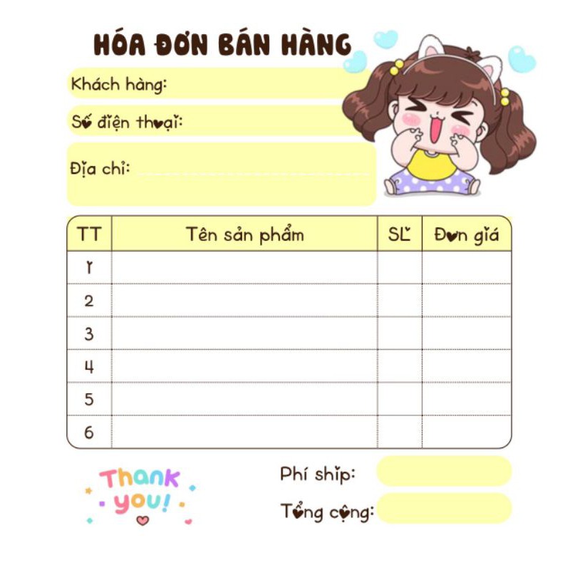 [MUA 10 TẶNG 1] Hoá đơn bán hàng 1 liên dễ thương