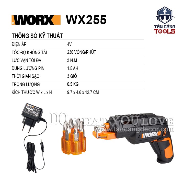 Máy Vặn Vít Đa Năng Dùng Pin 4V Worx WX255