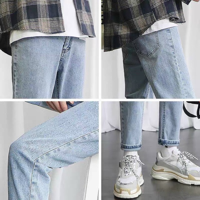 Quần bagyy jean trơn co giản xanh nhạt