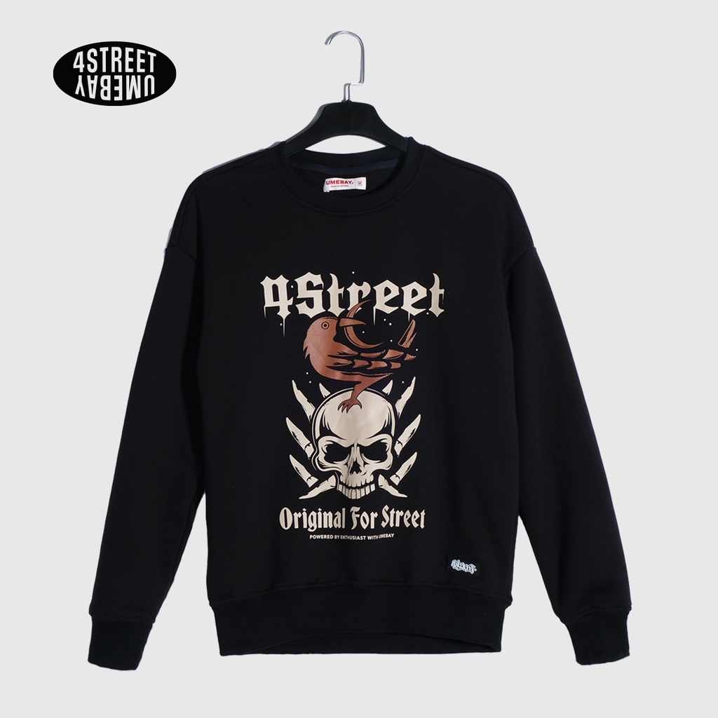 Áo sweater nỉ dài tay nam nữ in logo 4STREET, 100% cotton form oversize cổ tròn USW53