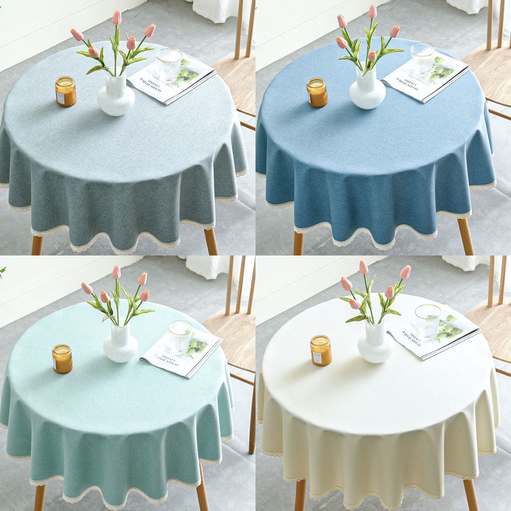 Khăn Trải Bàn Tròn Vải Cotton Linen Viền Ren Chống Thấm Dầu Chống Thấm Nước Khăn Trải Bàn Nhà Hàng Khách Sạn - 0045