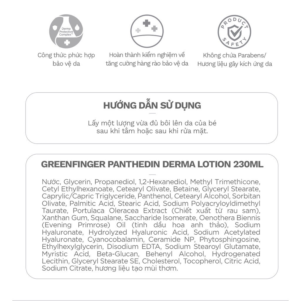 Sữa Dưỡng Ẩm Buổi Sáng Cho Trẻ Sơ Sinh (0-36 tháng) Greenfinger Panthedin Derma Lotion 230ml