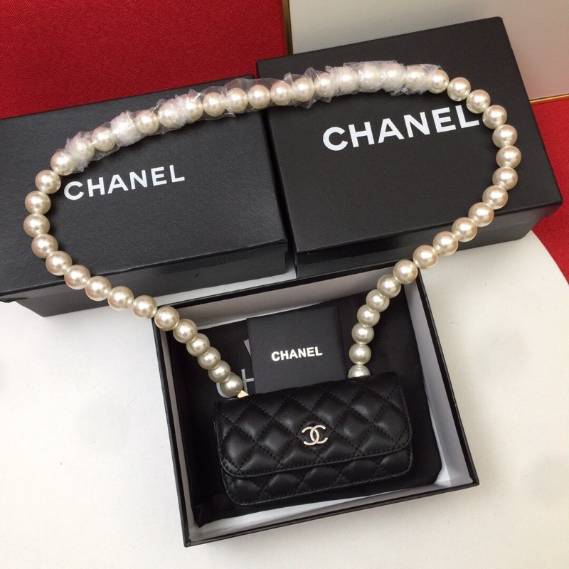 Túi đeo chéo nữ thời trang size nhỏ phối dây đeo ngọc tr Chanel CN/channel da thật cao cấp
