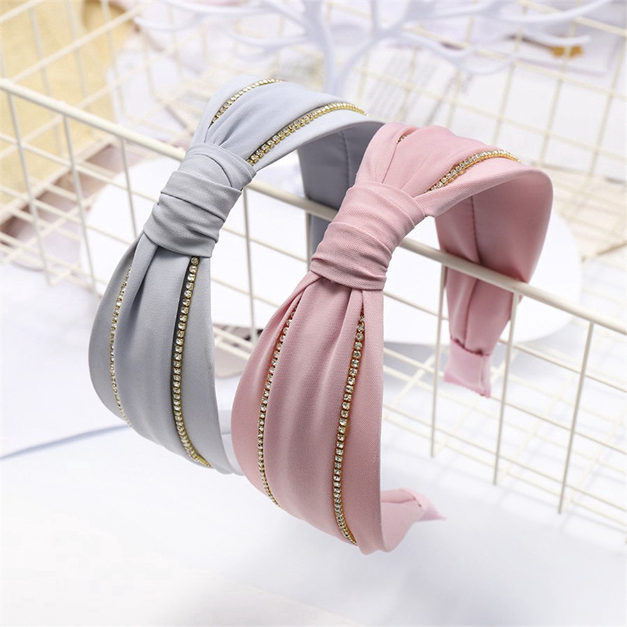 Korean New Wide-brim Fabric Hair Band Luxury Diamond Knotted Headband Temperament Sweet Hair Hoop