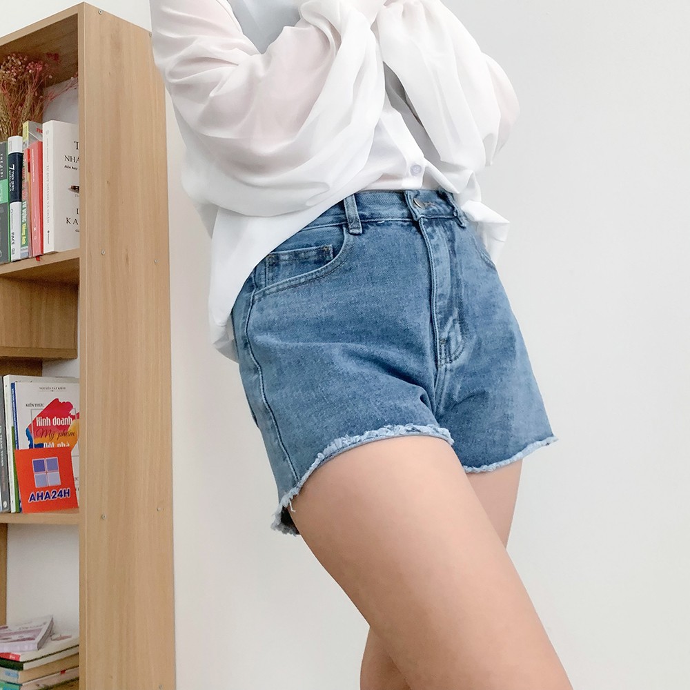 Quần Short nữ jean bò ngắn tua ống chất mềm bassic hàng đẹp AH1498-6F3