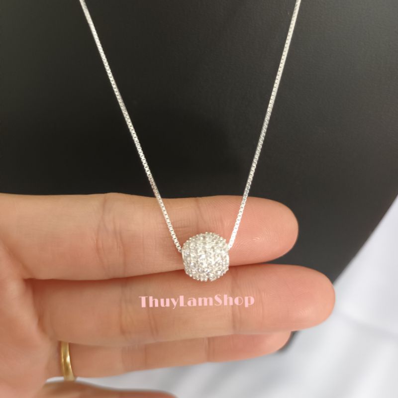 Vòng cổ dây chuyền cống hạt châu đính đá pha lê bạc 925 vĩnh viễn bảo hành
