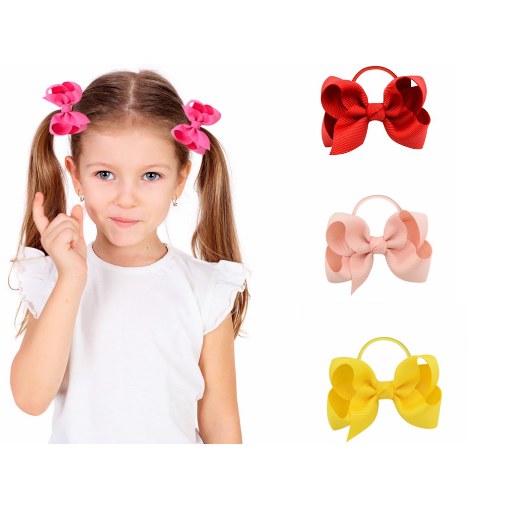 Dây buộc tóc cao su KIDSBOWS đính nơ ruy băng cứng xinh xắn thời trang 3.5&quot; dành cho bé gái
