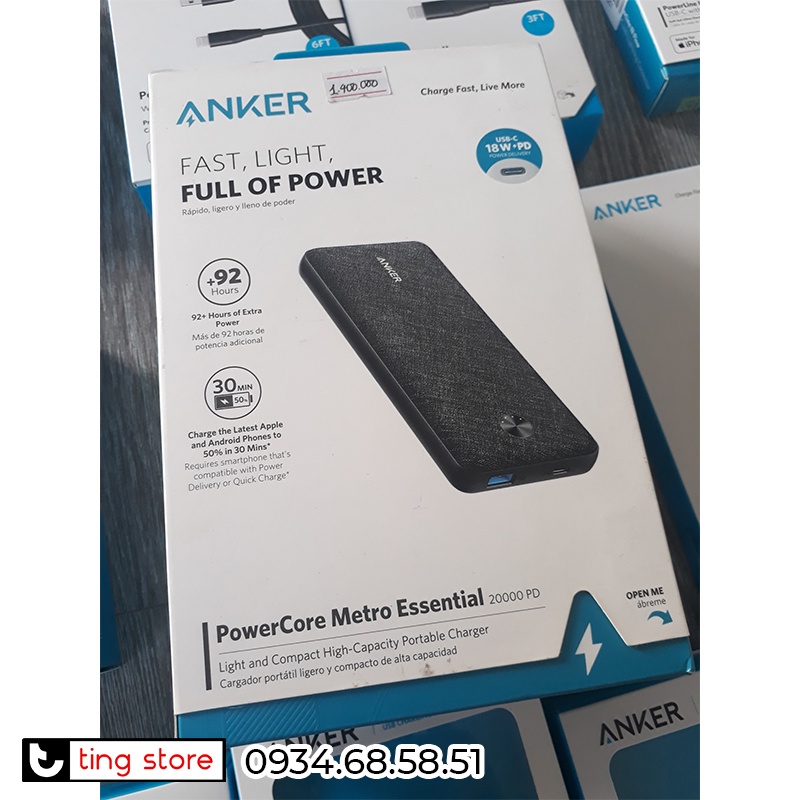 Pin Sạc Dự Phòng ANKER PowerCore Essential 20000mah PD 18W cho Iphone và QC3.0 cho Andoird- Mã A1281