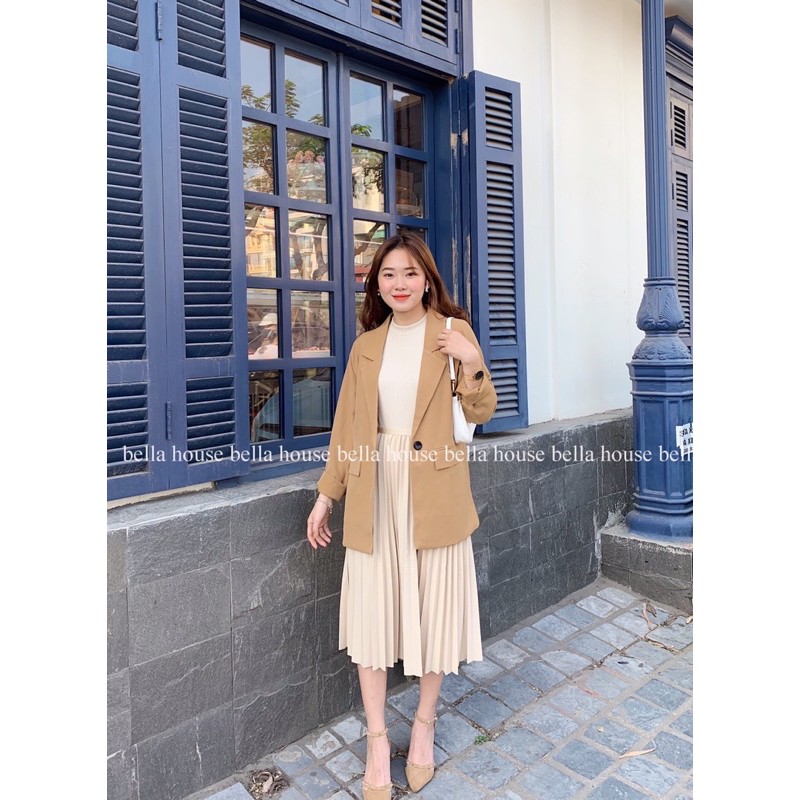 Áo blazer 1 khuy nắp túi nâu