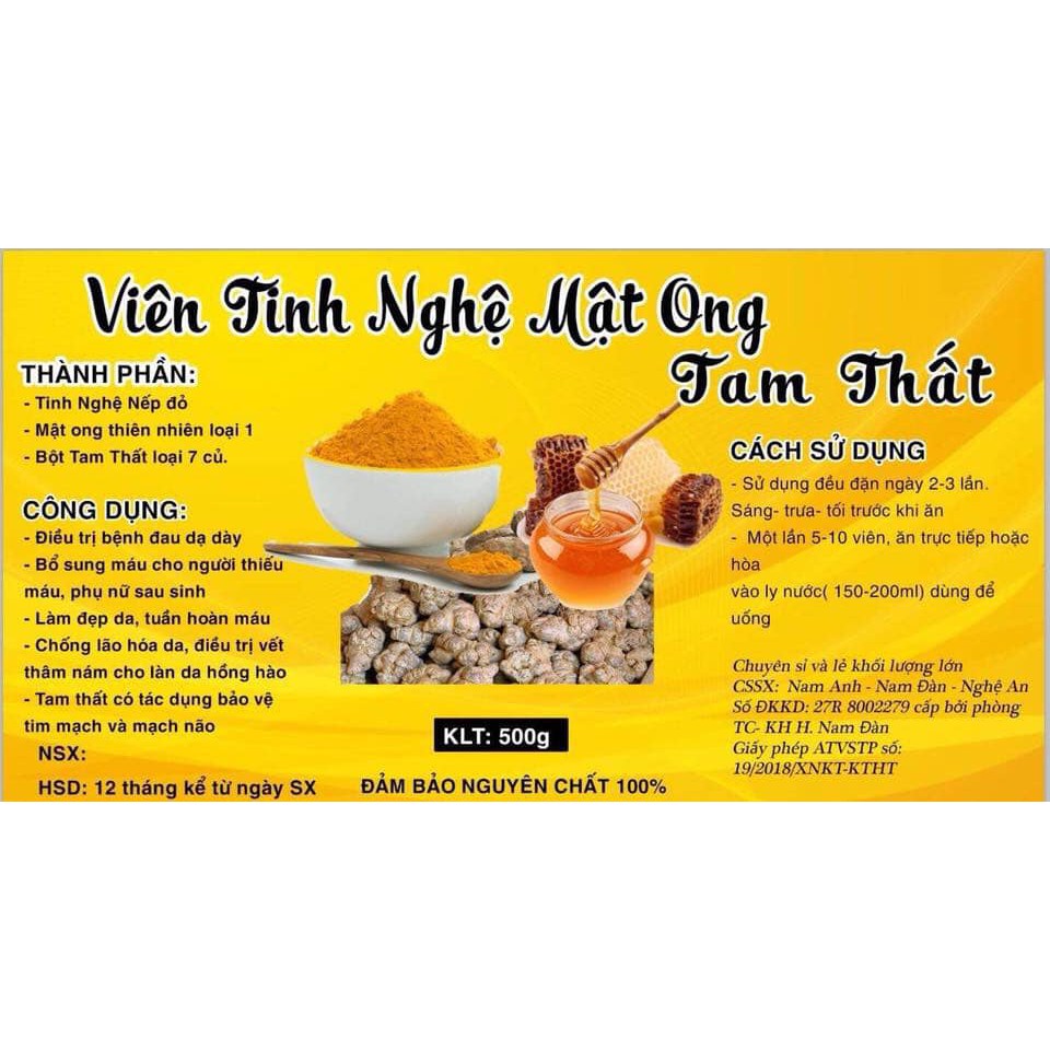 Viên tinh Nghệ mật ong Tam Thất, bổ máu tốt cho phụ nữ sau sinh, đẹp da chống lão hoá,  BNATURE