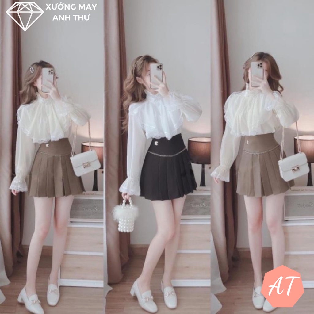Áo sơ mi tiểu thư 2 lớp diện Tết phối ren, Áo nữ ren tay dài mẫu mới AT0011