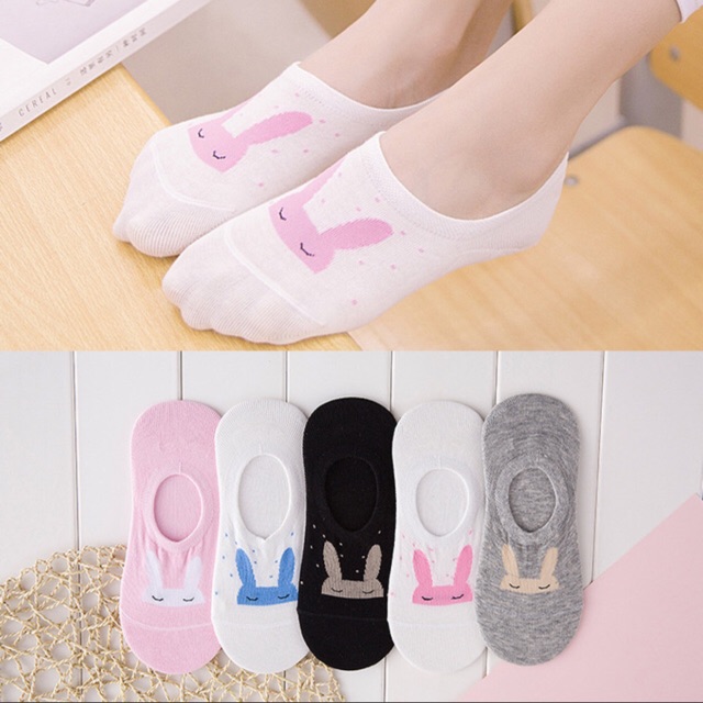 Tất vớ lười nữ cổ ngắn hình thỏ đáng yêu có mút bám sau gót chống tụt, chống trơn trượt chất liệu cotton mềm mịn thoáng