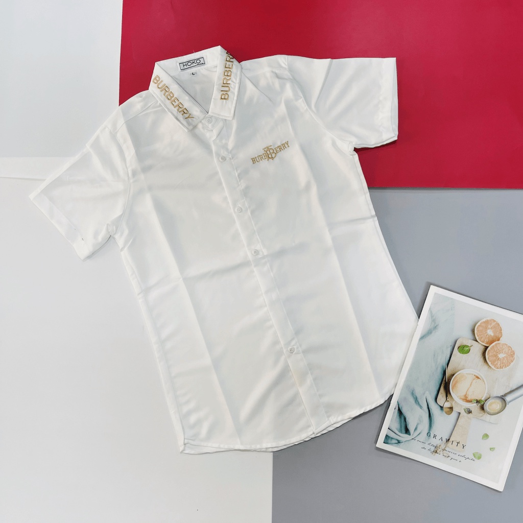 Áo Sơ Mi Nam Tay Ngắn Thêu Chữ Vải Lụa Cao Cấp Mềm Mịn Phong Cách Sang Trọng Lịch Lãm [NEW UNISEX]