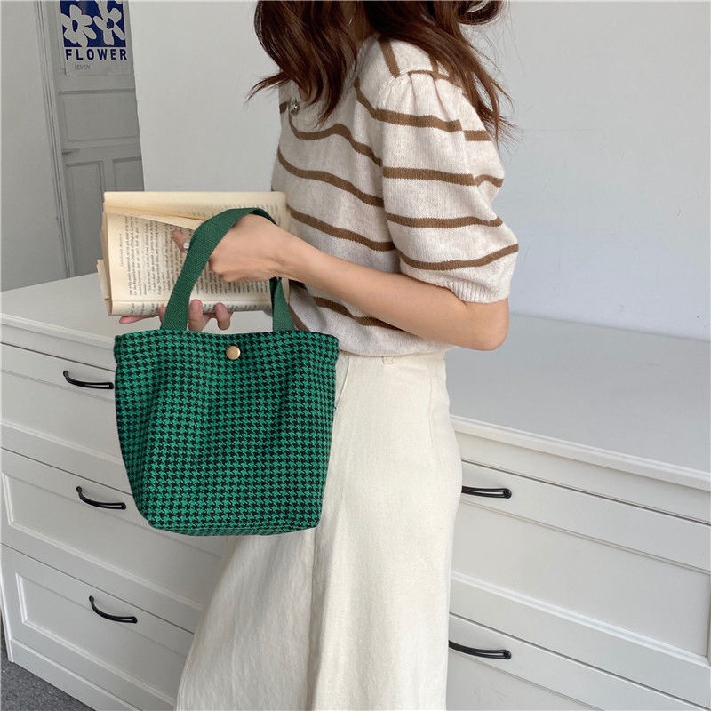 Túi Vải canvas Họa Tiết Sọc Ca Rô Thời Trang Xinh Xắn Cho Nữ