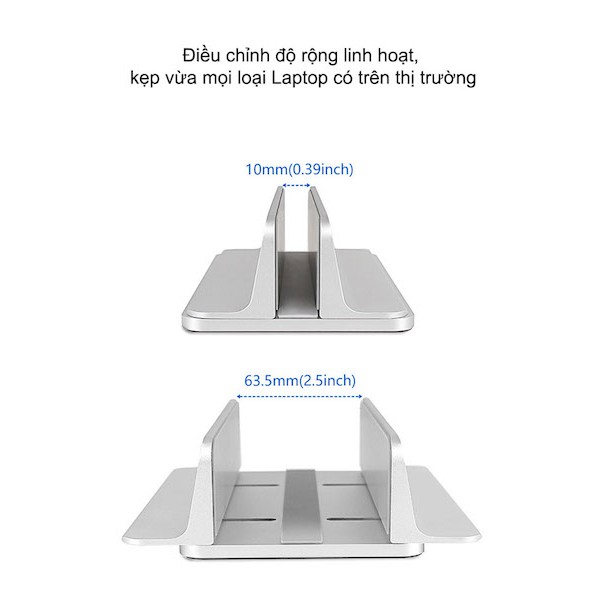 Đế kẹp Giá đỡ Laptop Macbook nhôm nguyên khối dạng đứng.