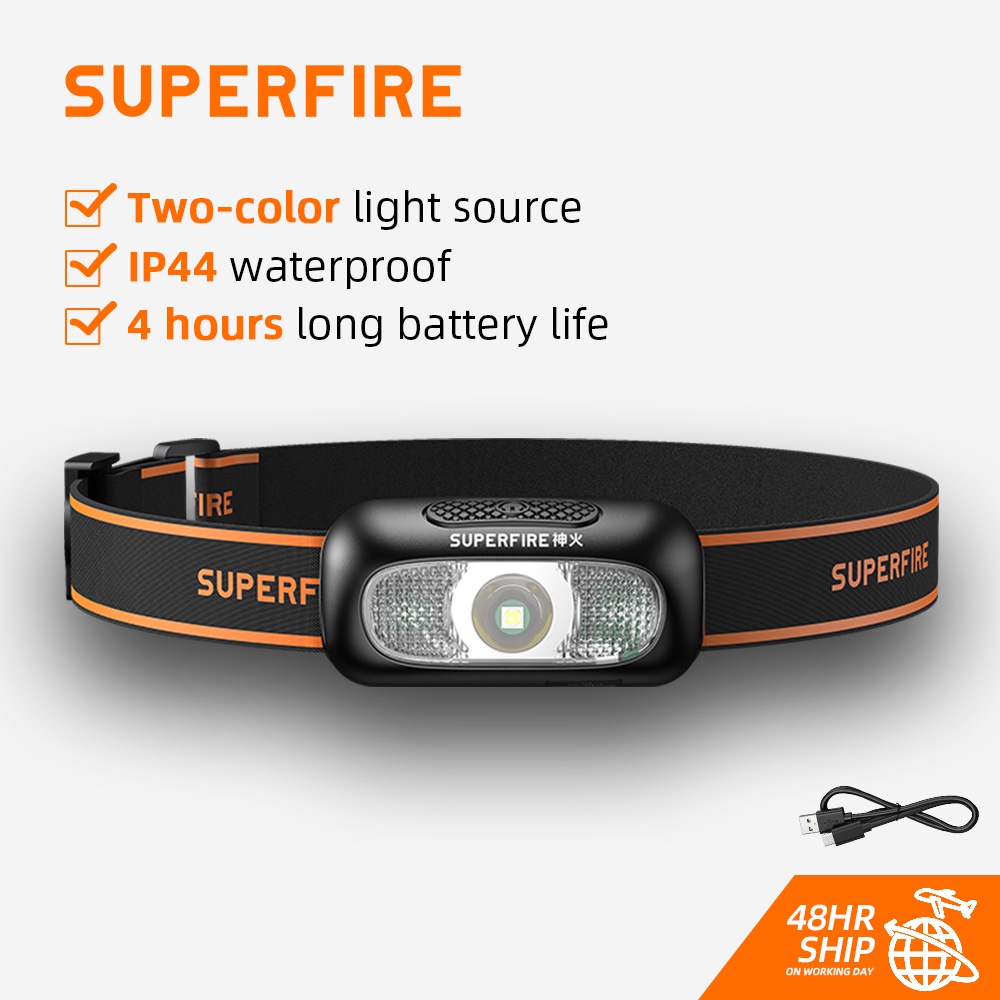 SUPERFIRE HL05-D Đèn LED mini đeo đầu sạc USB chống nước thích hợp chạy xe đạp câu cá