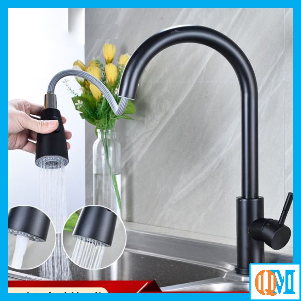 Bộ vòi rút rửa bát nóng lạnh sơn tĩnh điện màu đen chống rỉ sét cao cấp