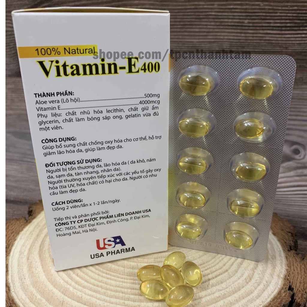 Viên uống VITAMINE 400 bổ sung vitamin E giúp làm đẹp da, trắng da, hồi phục da nhăn nheo- Hộp 100 viên