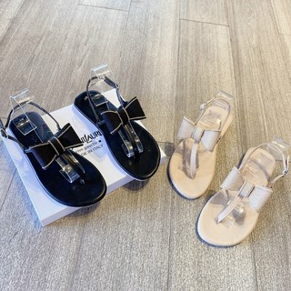 Sandal bệt đế bằng quai T xỏ ngón nơ vải Siêu xinh