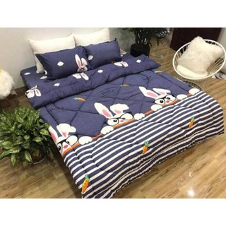 CỰC PHẨM (Xả Hàng) Chăn Phao Thỏ Đeo Kính Sét 5 món Chăn Ga Gối poly (Được lựa mẫu)