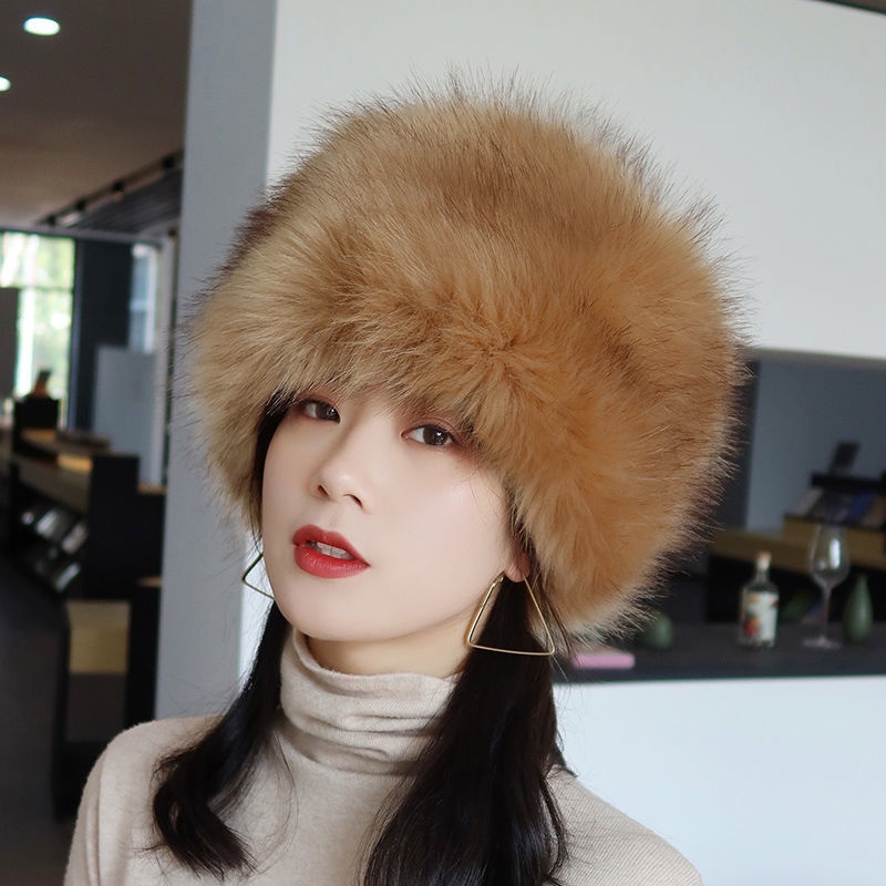 Mũ Hở Chóp Chóp Rỗng Bằng Lông Cáo Nhân Tạo Dày Giữ Ấm Mùa Đông Cho Nữ
