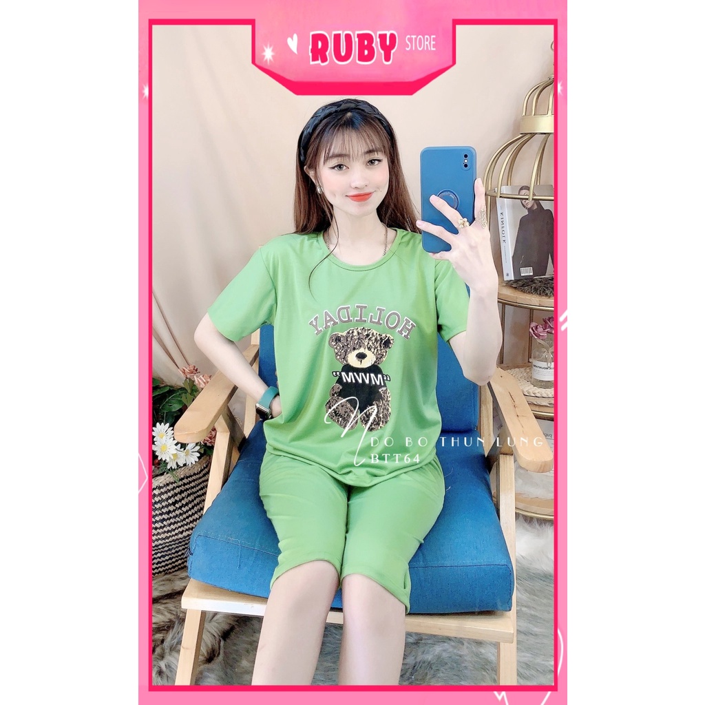 Đồ bộ nữ mặc nhà chất thun mềm mát in hình gấu hoạt hình dễ thương BTT64