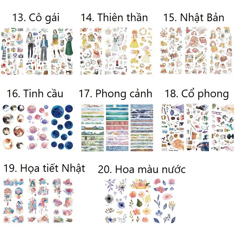 Set 3 tờ washi sticker trang trí planner SS008