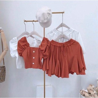 SALE HẾT MẪU - Set áo tay phồng cổ vuông chân váy xòe