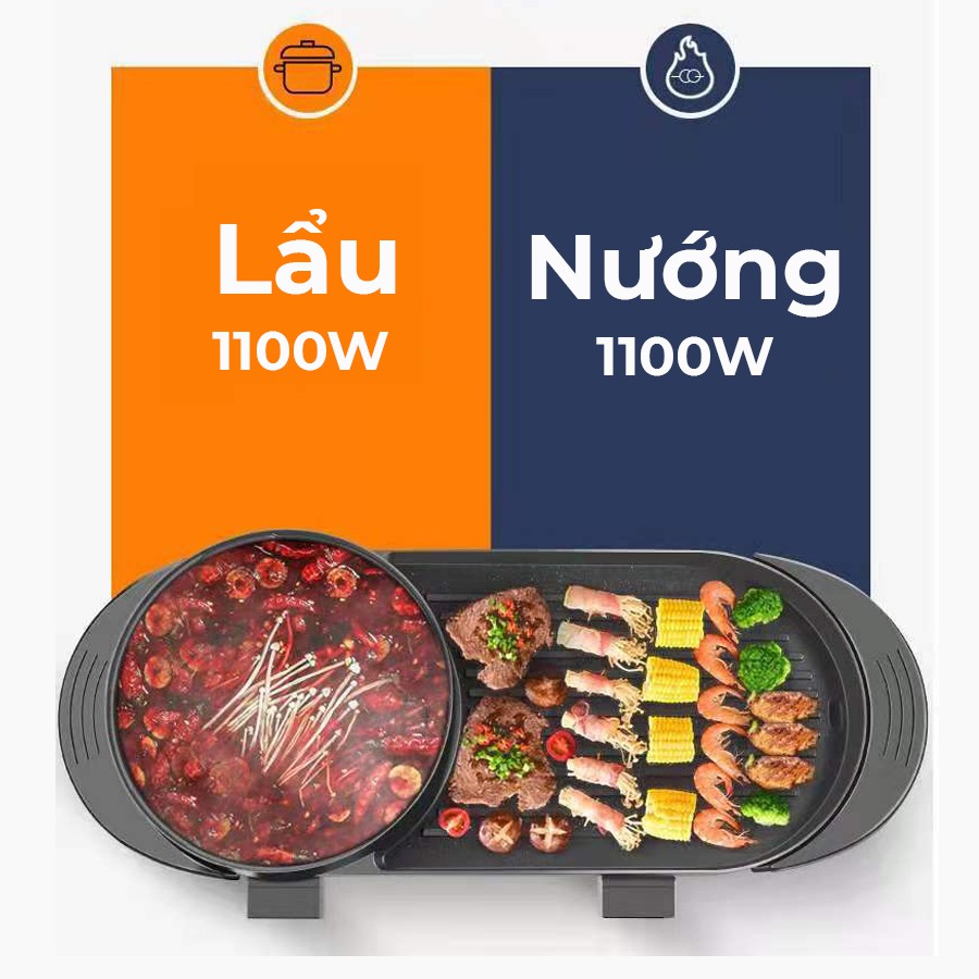 Bếp lẩu nướng 2 ngăn bếp uyên ương dễ dàng điều chỉnh nhiệt độ lẩu nướng riêng biệt tiện lợi, đa năng