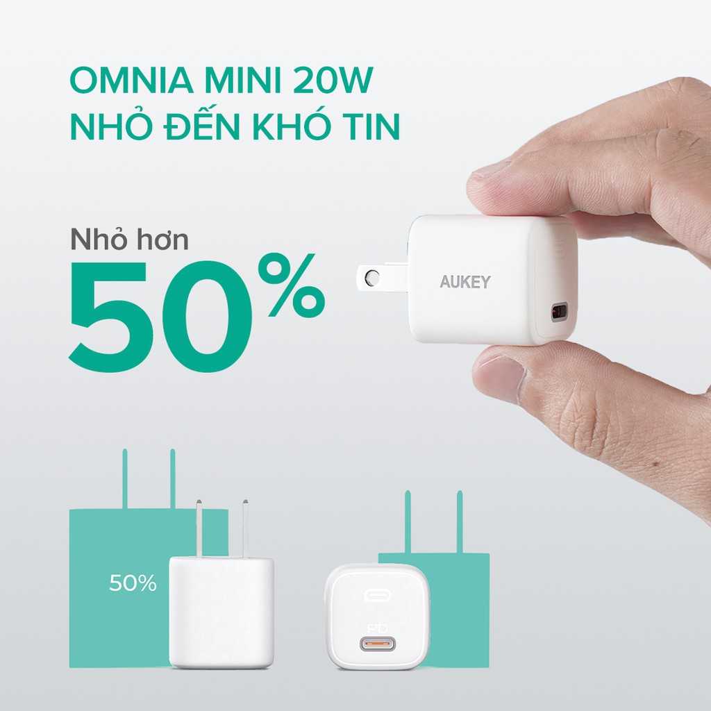 Cốc Sạc Aukey Omnia PD 20W USB-C Sạc Nhanh iPhone 12 Series PA-B1