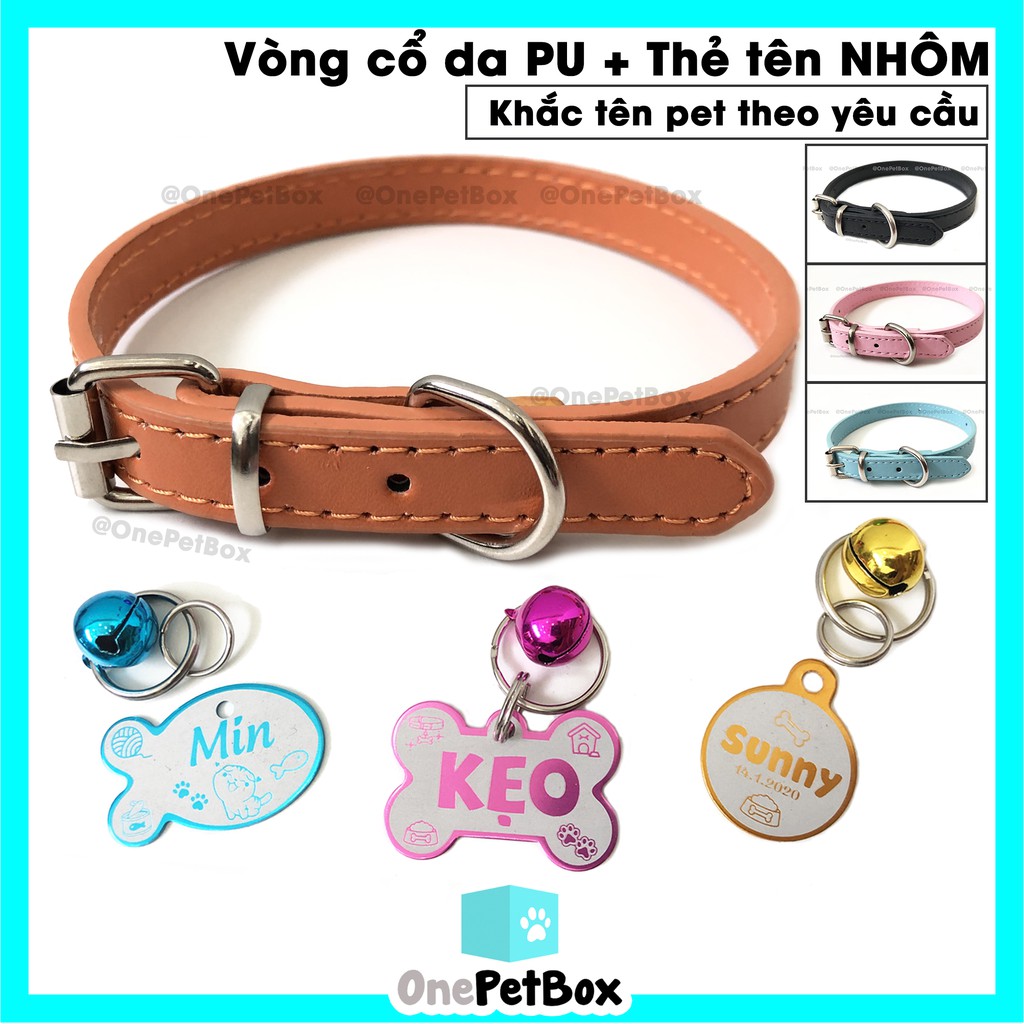 Vòng cổ thú cưng da PU (kèm Bảng tên chó mèo NHÔM) OnePetBox