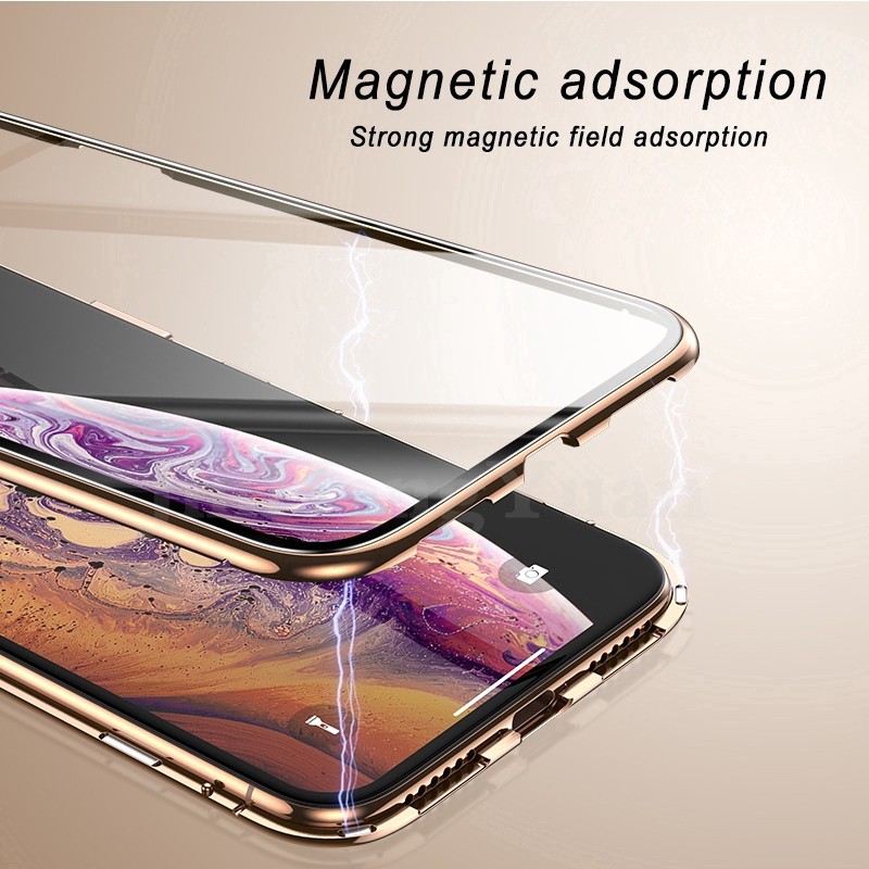 Ốp lưng mặt kính viền khung kim loại cứng cho iPhone 6 6s 7 8 Plus X XS MAX XR 11 Pro